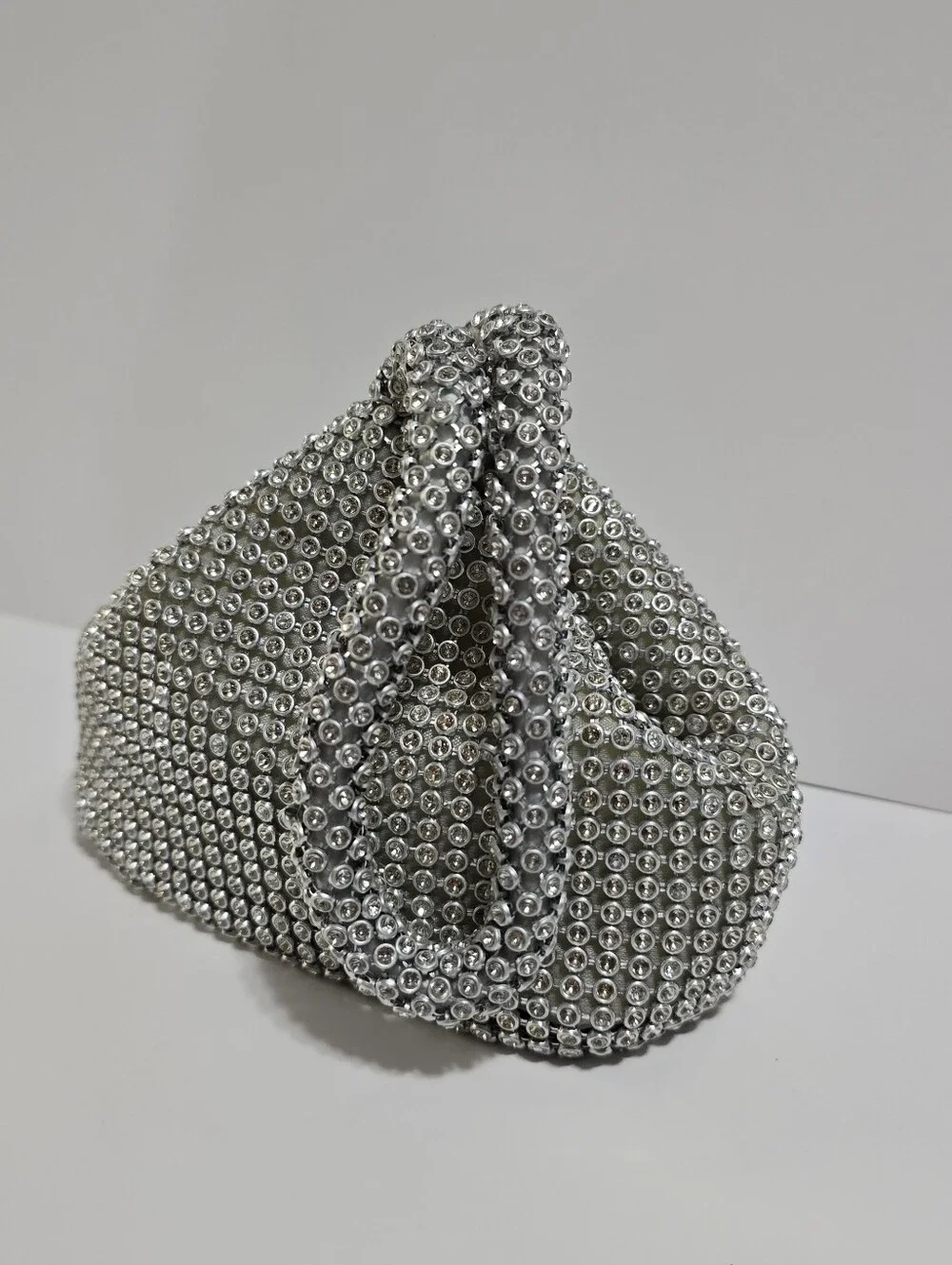 Silver Rhinestone Evening Triangle Clutch Purse Bag